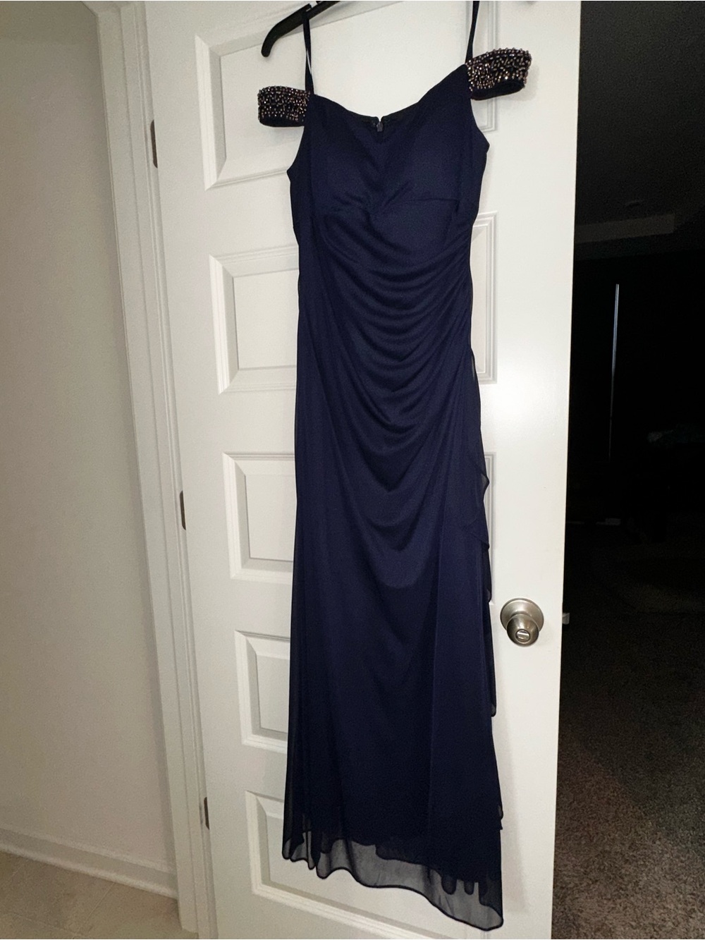 Betsy & Adam Petite Off-the-Shoulder Ruched Gown